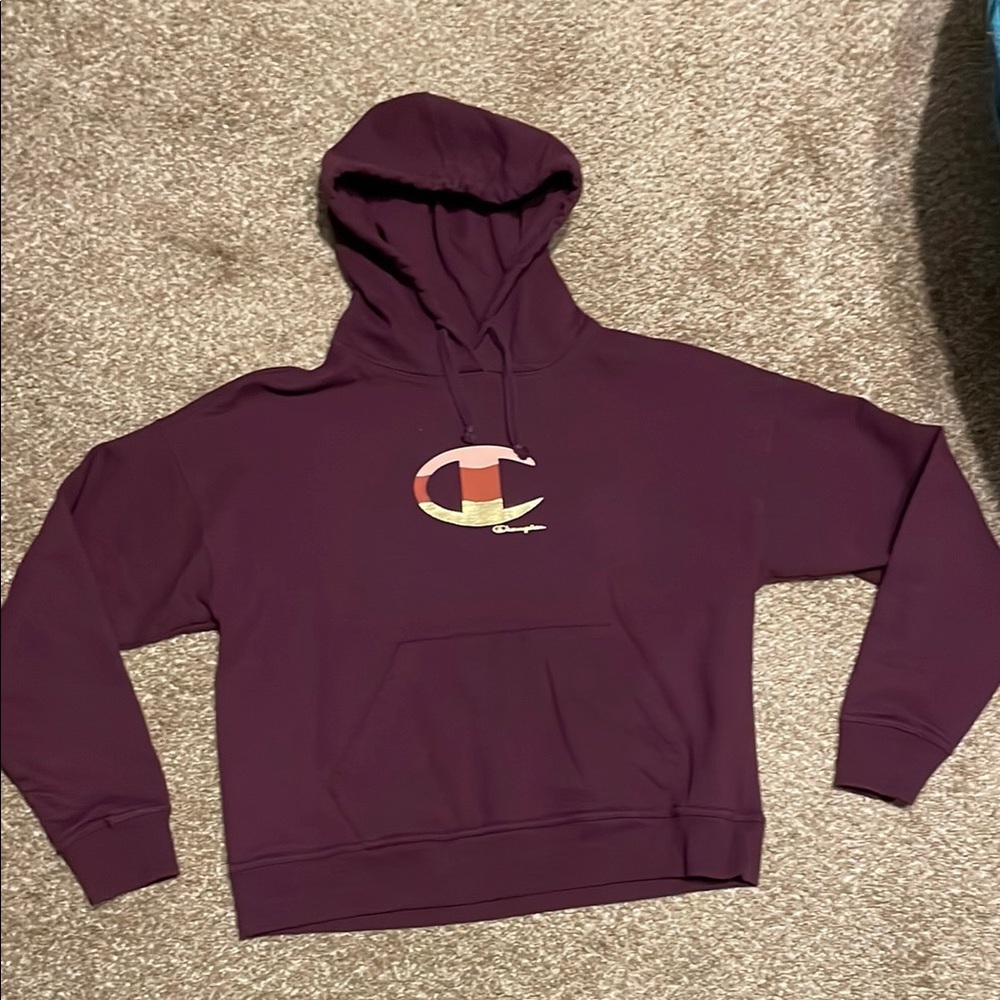 Champion Maroon Pullover Hoodie with C Patch